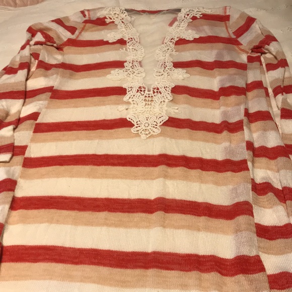 Ladies Demeanor Orange/Cream/White Sweatercoat - Picture 5 of 6